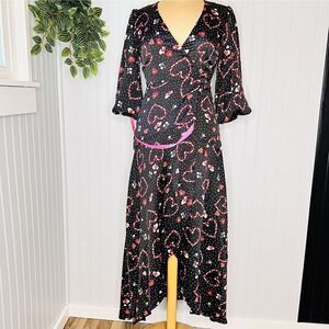 Liquorish London by ASOS Sz 6 Wrap Dress Heart Pattern Black Pink Red